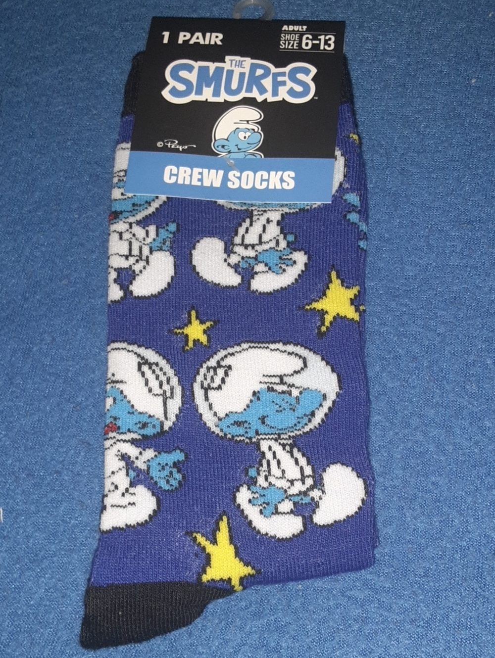 The Smurfs Men's Crew Socks - Purple Novelty Star Pattern